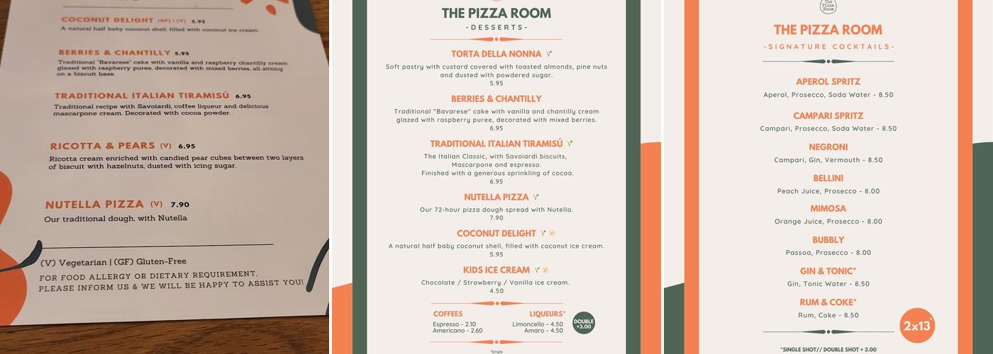 The Pizza Room - Hackney Menu
