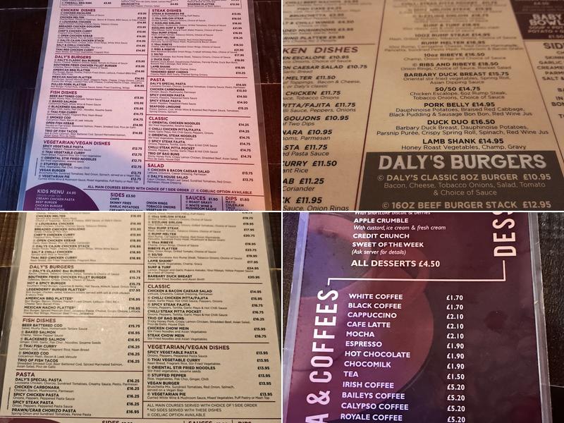 Daly's Bar & Bistro Menu