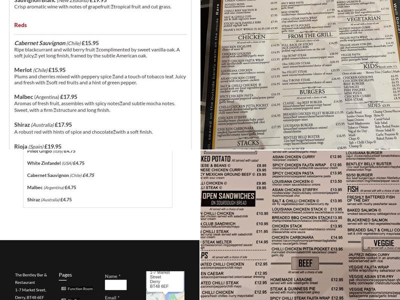 The Bentley Bar Menu