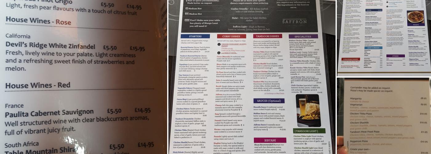 Saffron Modern Indian Restaurant Menu