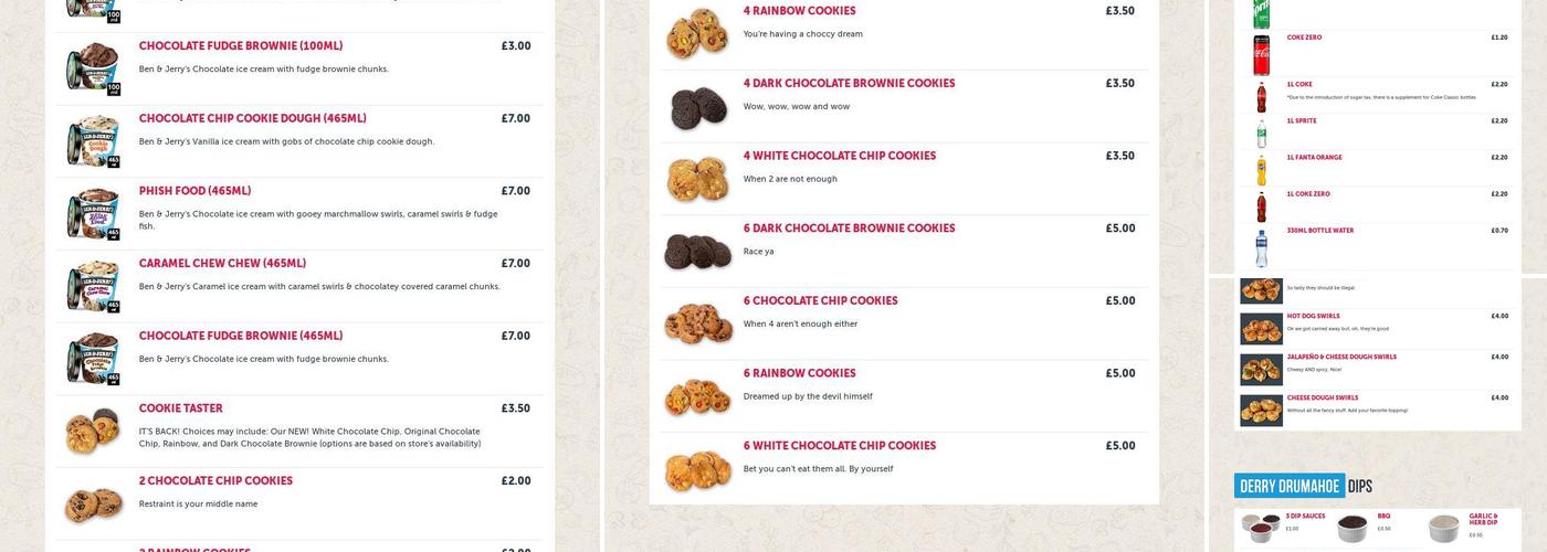 Four Star Pizza Derry Drumahoe Menu