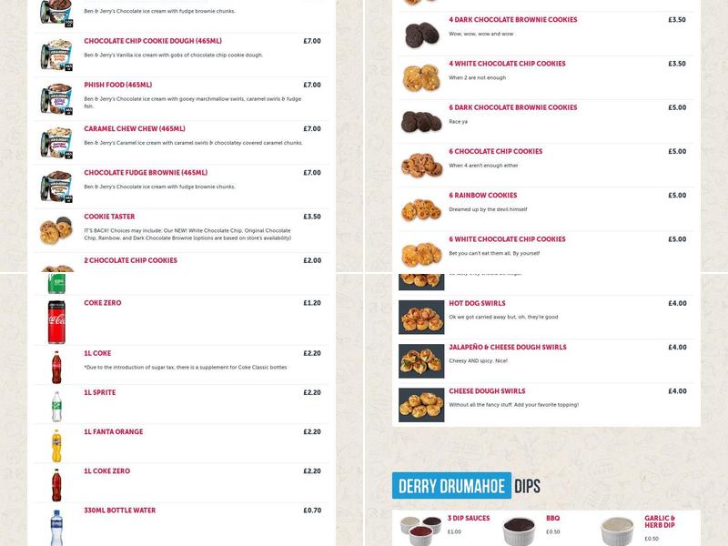 Four Star Pizza Derry Drumahoe Menu