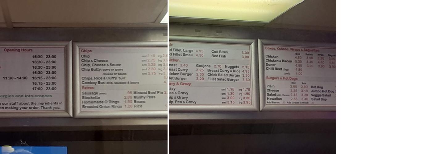 Clarkes Traditional Fish & Chips Menu
