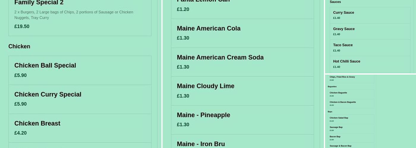 Barrs Takeaway & Pizzeria Menu