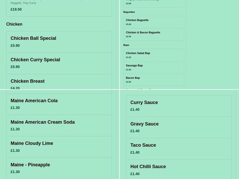 Barrs Takeaway & Pizzeria Menu