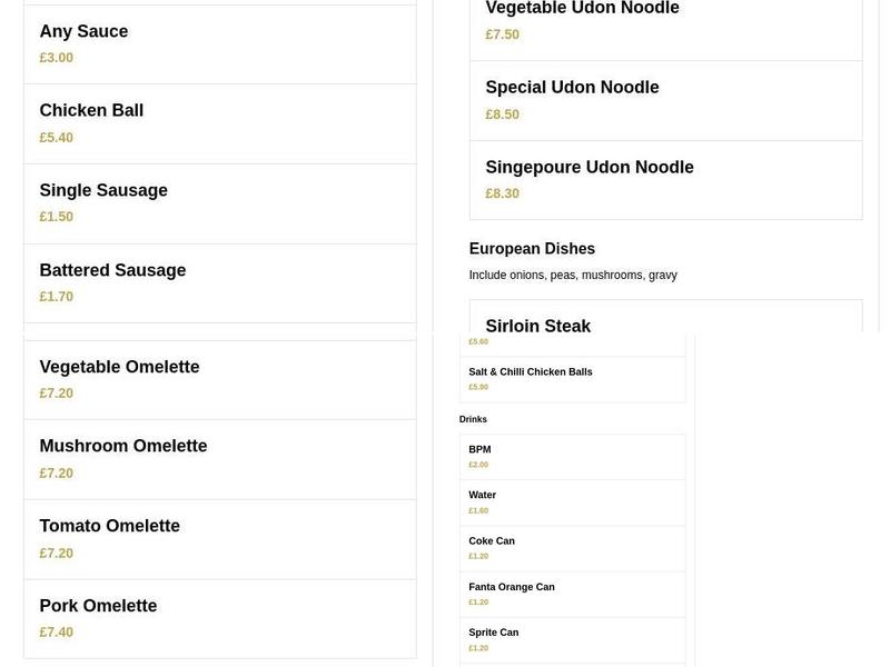 China Garden Take Away Menu