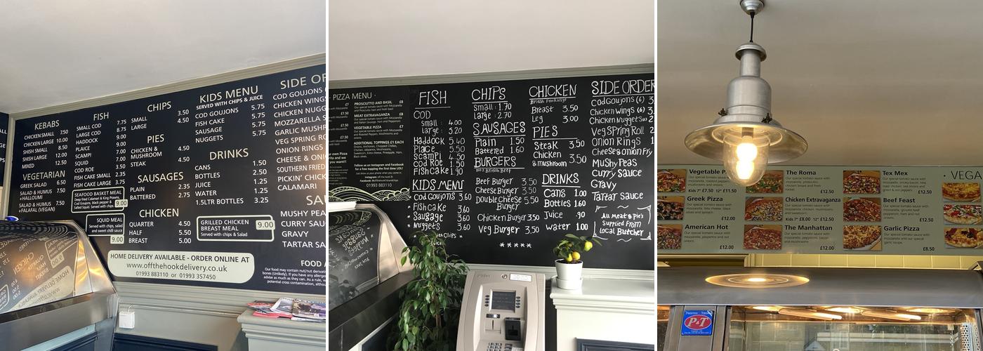 Off The Hook fish and chips and pizza Menu