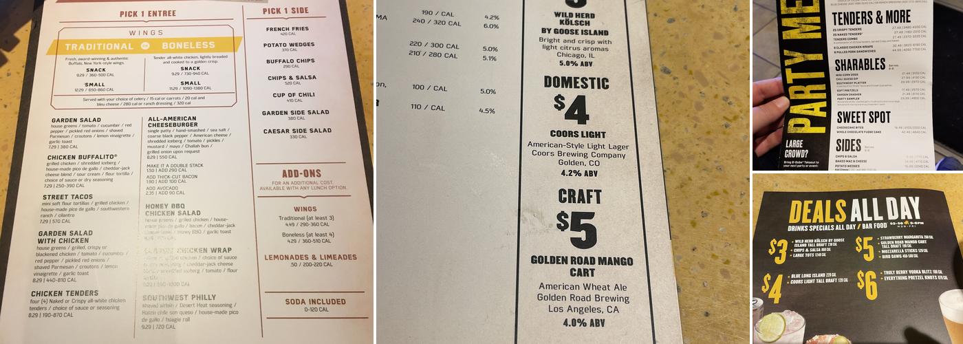 Buffalo Wild Wings Menu