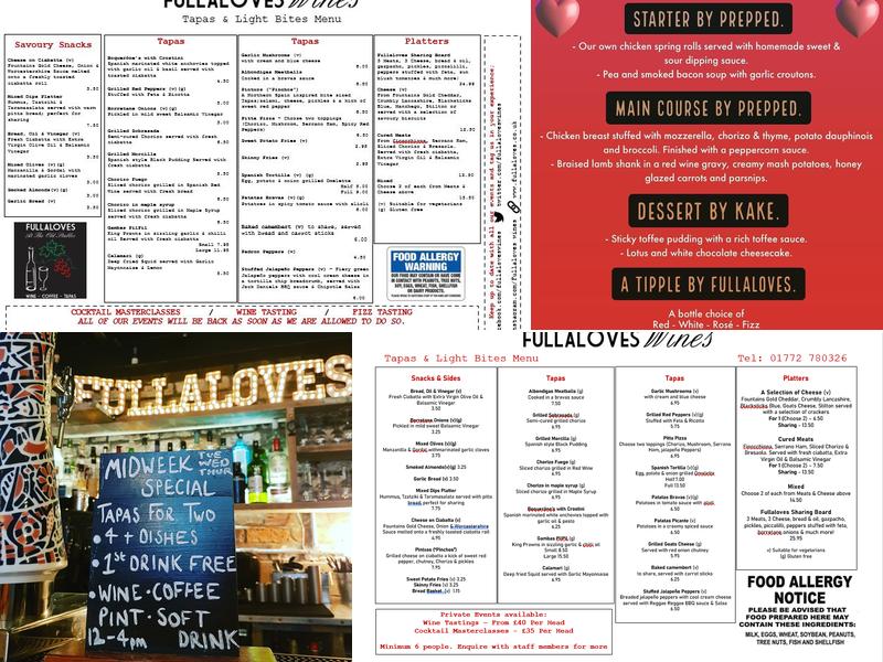 Fullaloves Wines Menu