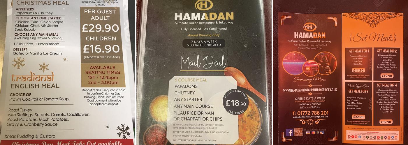 Hamadan Menu
