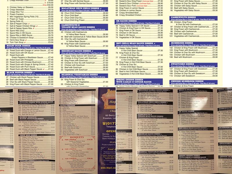 Happy Valley Takeaway Menu