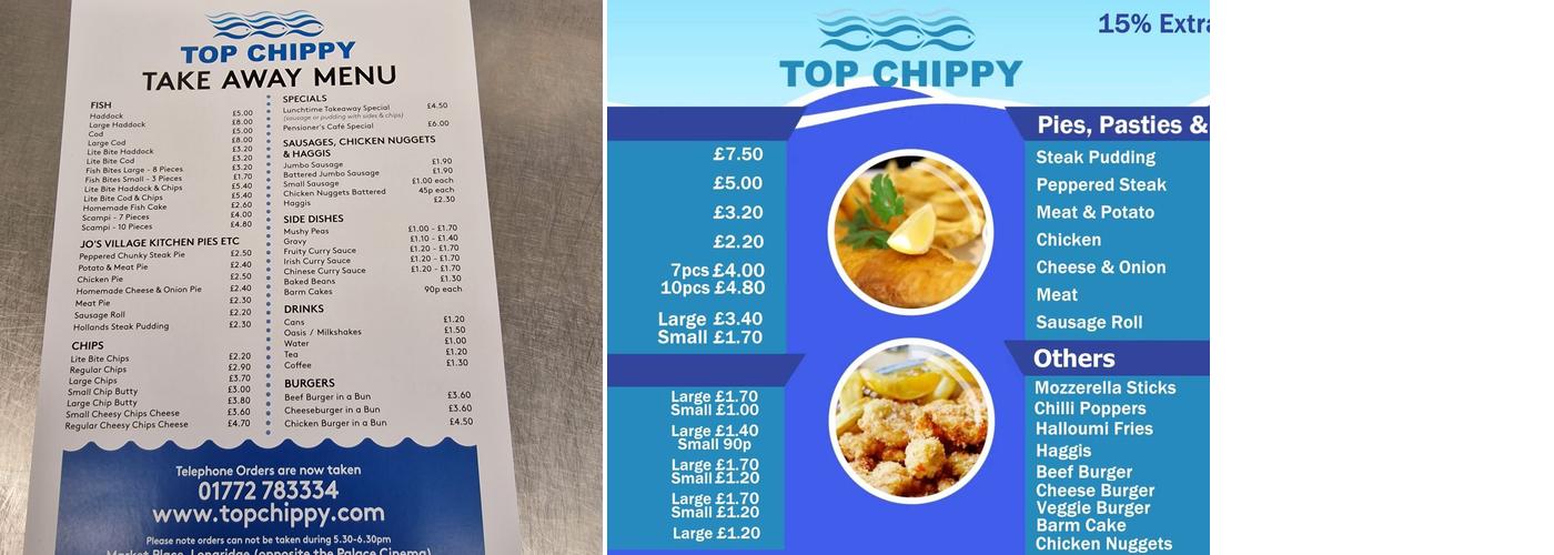 The Top Chippy. Menu