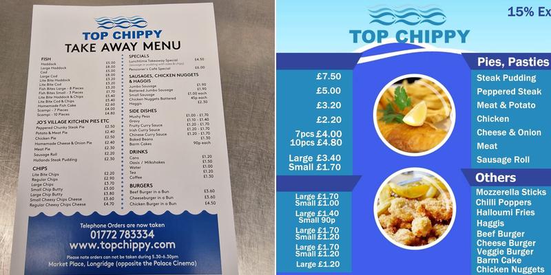 The Top Chippy. Menu
