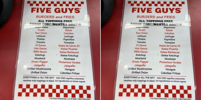 Five Guys Menu
