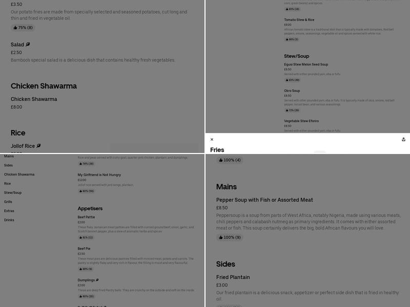 Bamboo African Caribbean Restaurant & Lounge Menu