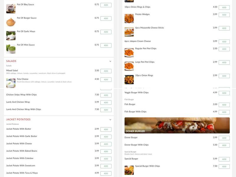 Rainbow Pizza & Kebab House Menu