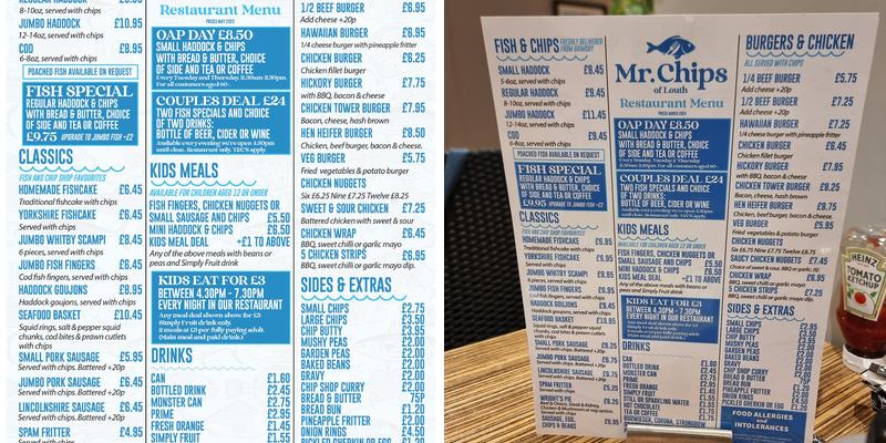 Mr Chips Menu