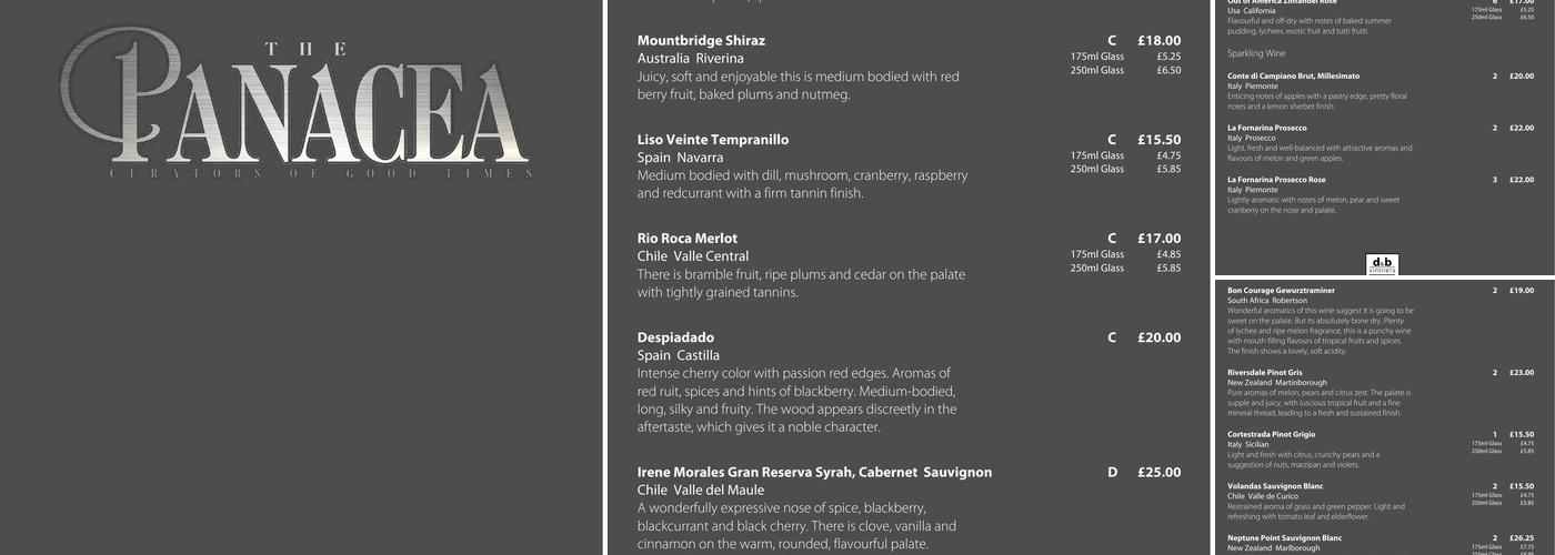 The Panacea Menu