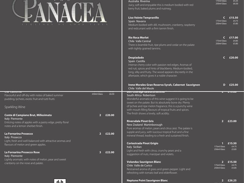 The Panacea Menu