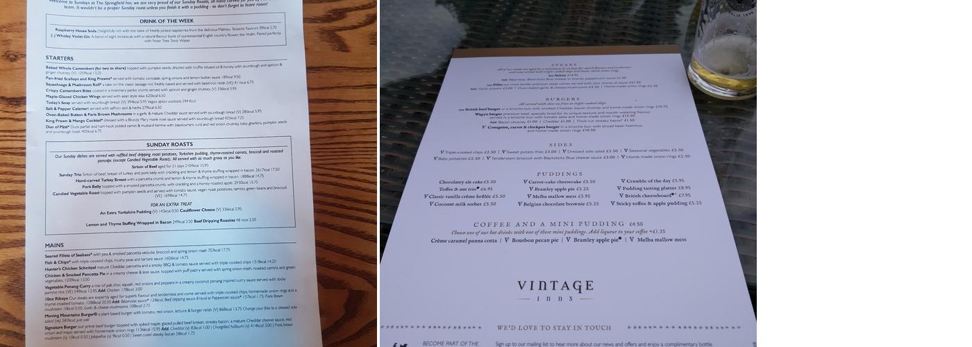 The Springfield Inn Menu