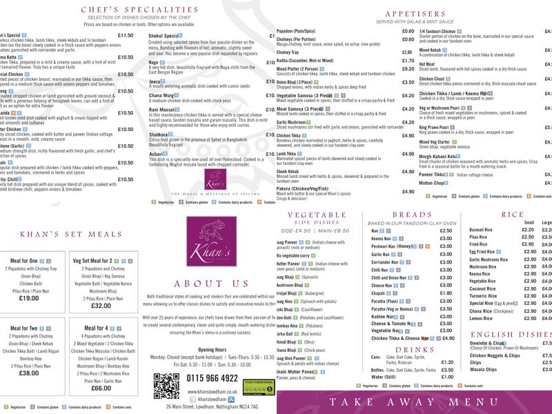 Khan’s Indian Takeaway Menu
