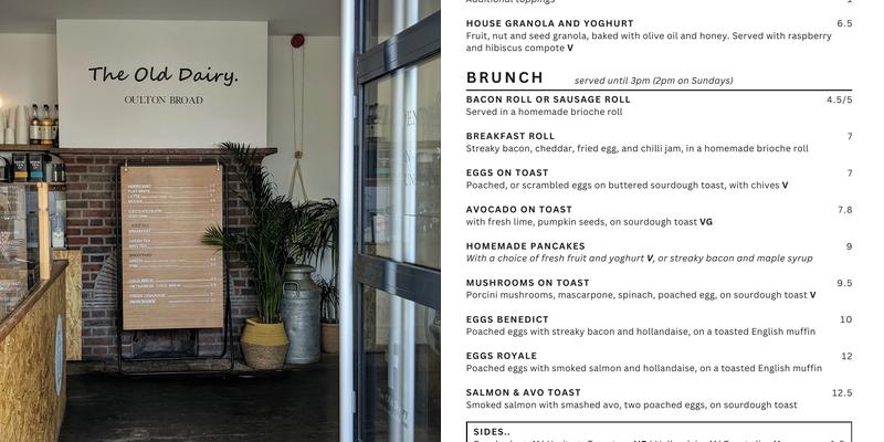 The Old Dairy Menu