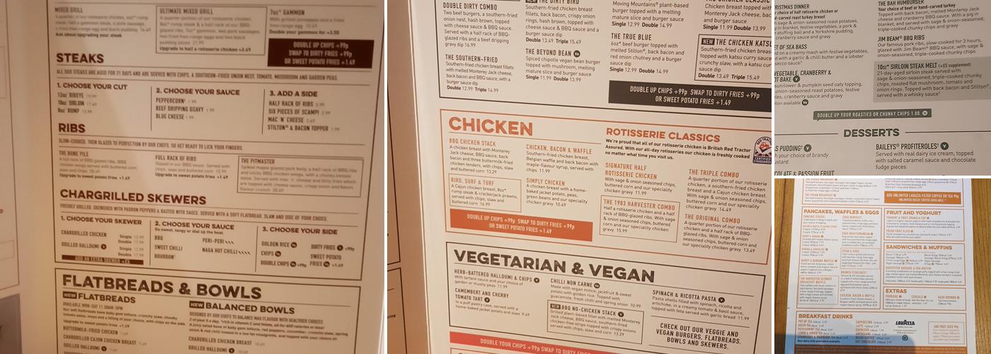 Harvester Potters Kiln Lowestoft Menu