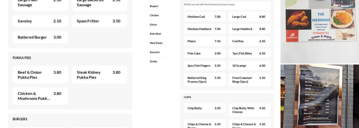 The Mermaid Fish Bar Menu