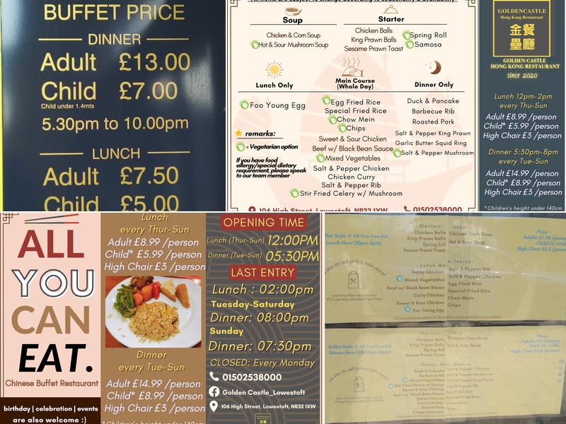 Golden Castle Hong Kong Restaurant Menu