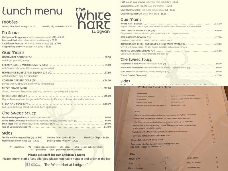 The White Hart Menu
