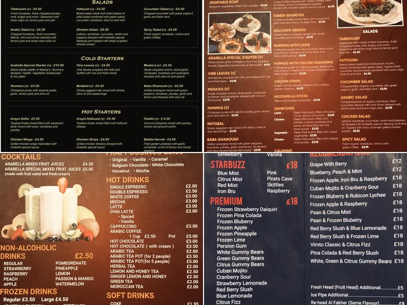 Arabella Lounge Menu