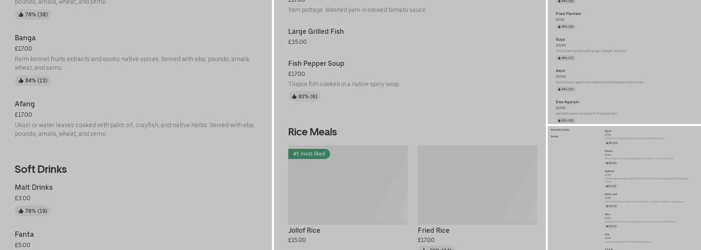 Dudu bar Nigerian Restaurant and Lounge Menu