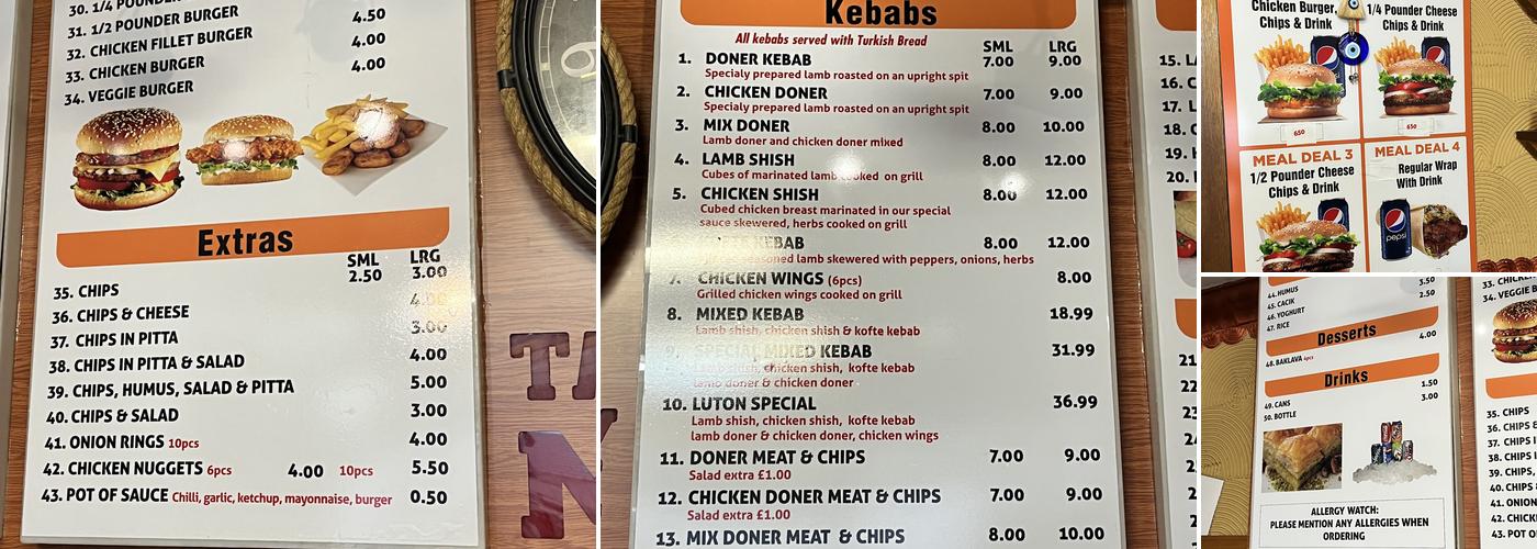 Luton Doner Menu