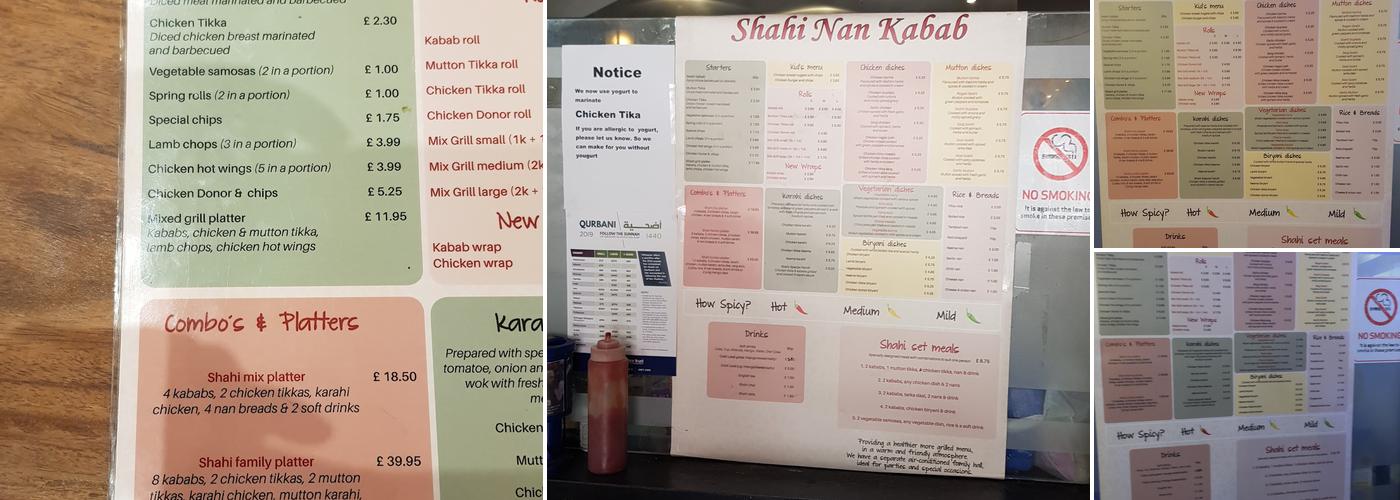Shahi Nan Kebab Menu