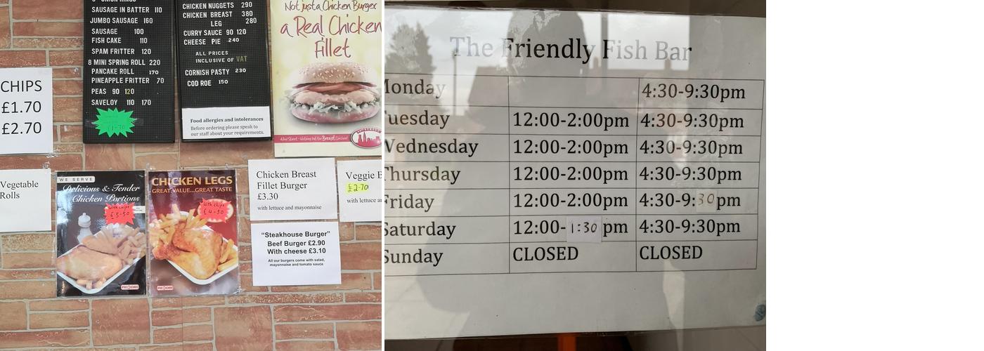 The Friendly Fish Bar Menu