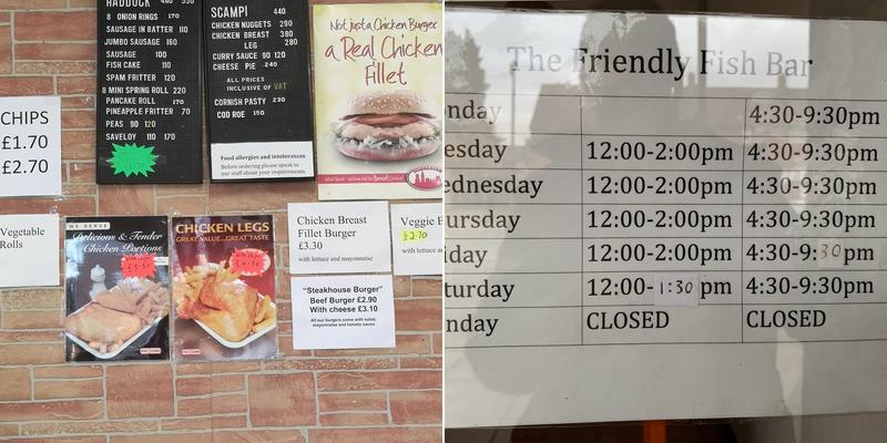 The Friendly Fish Bar Menu