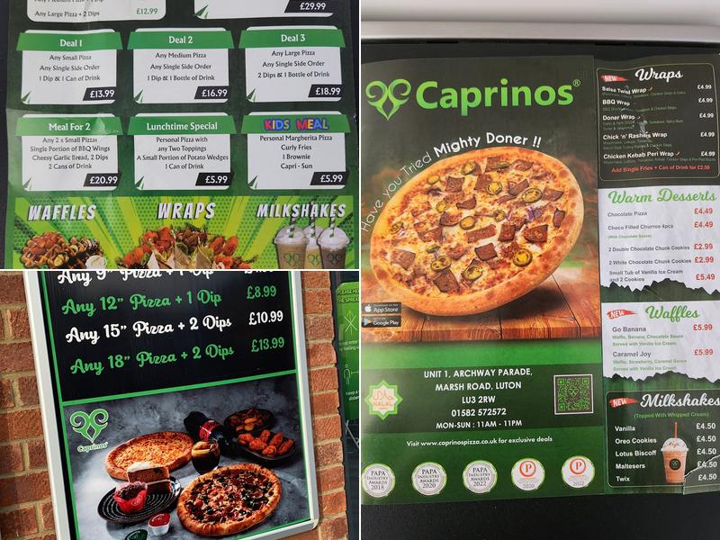 Caprinos Pizza Menu