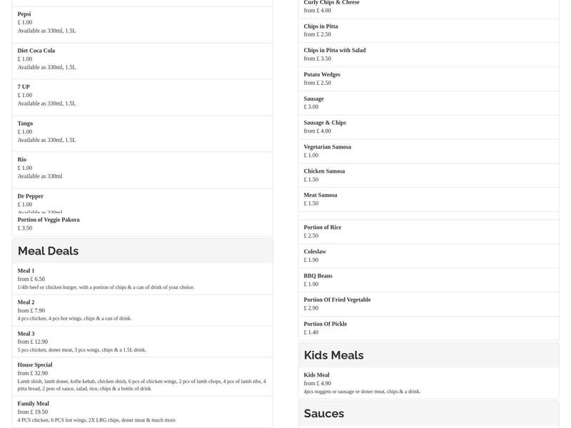 Express Kebab Menu