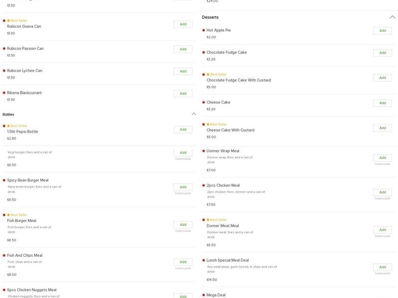 Chicken and Pizza Junction Menu