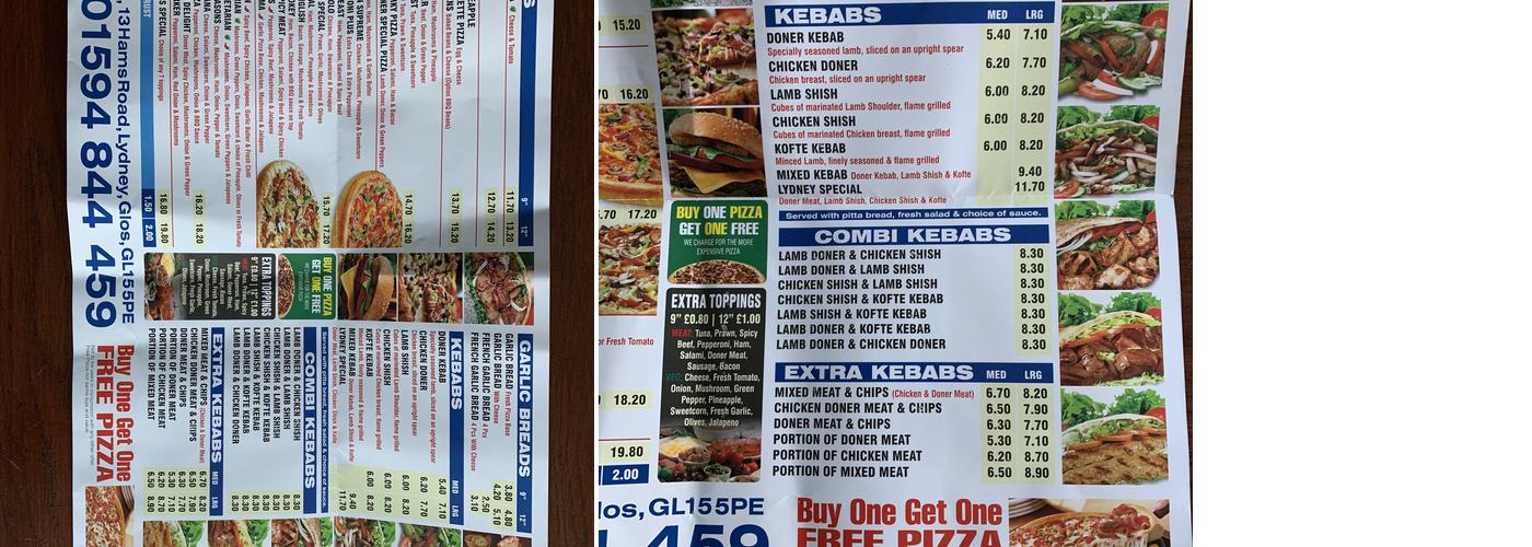 Rominos Pizza & Kebab Menu
