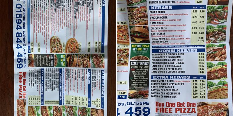 Rominos Pizza & Kebab Menu