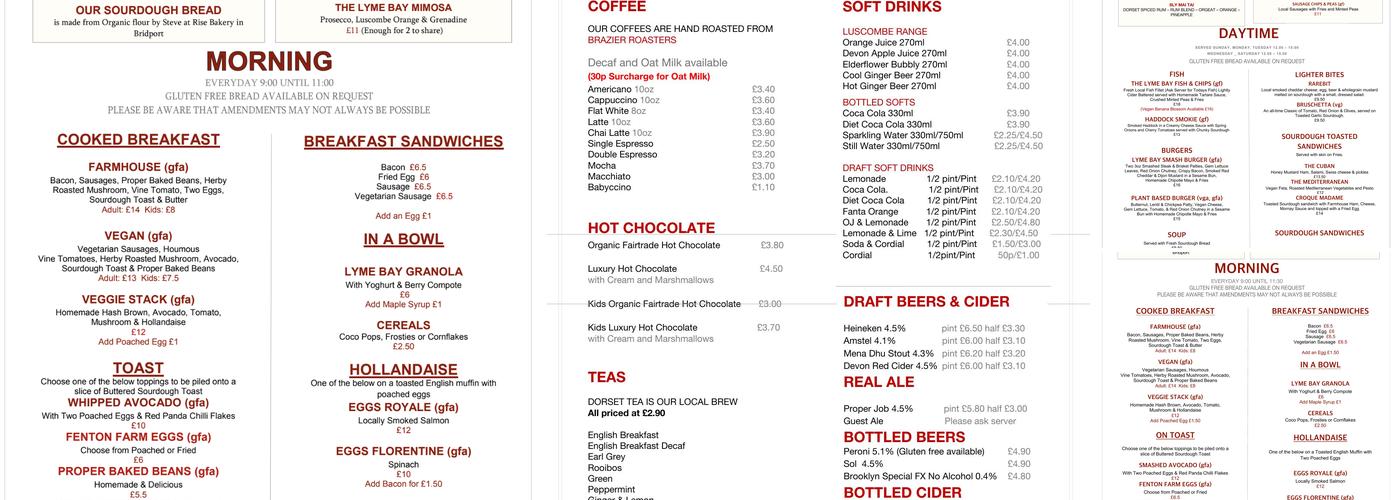 The Lyme Bay Menu