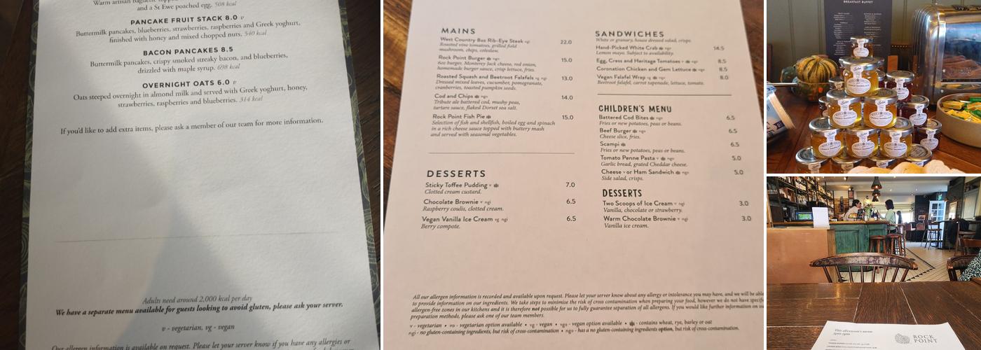 Rock Point Inn, Lyme Regis Menu