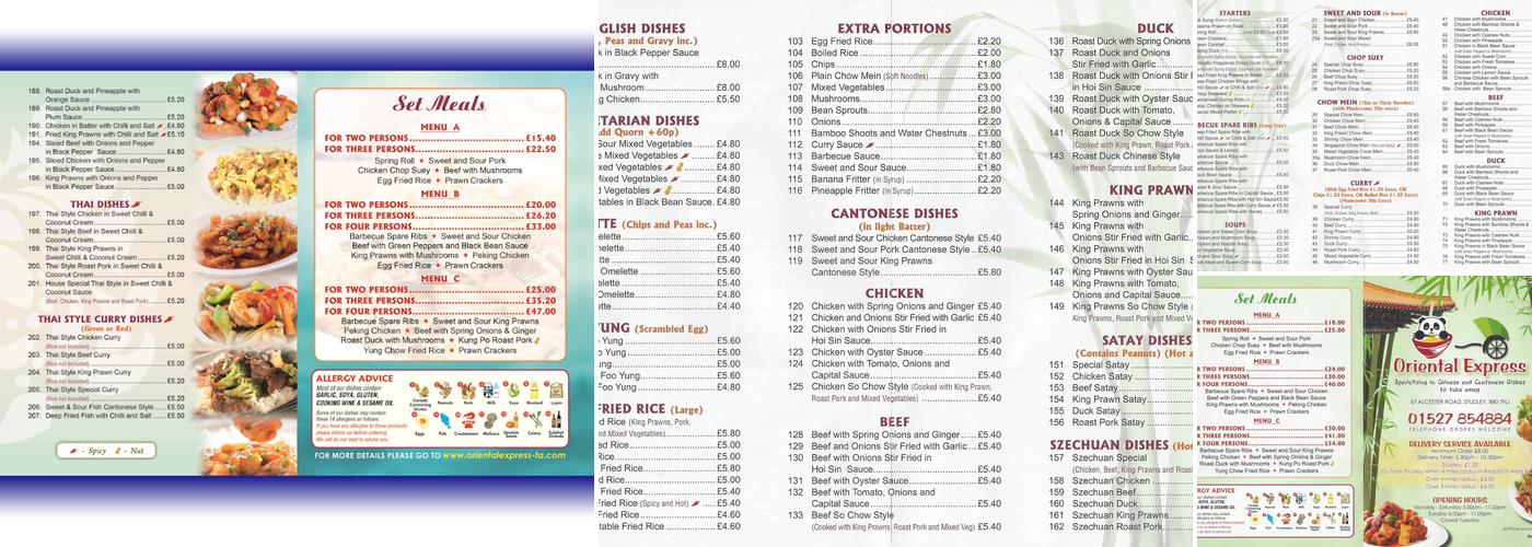 Oriental Express Menu