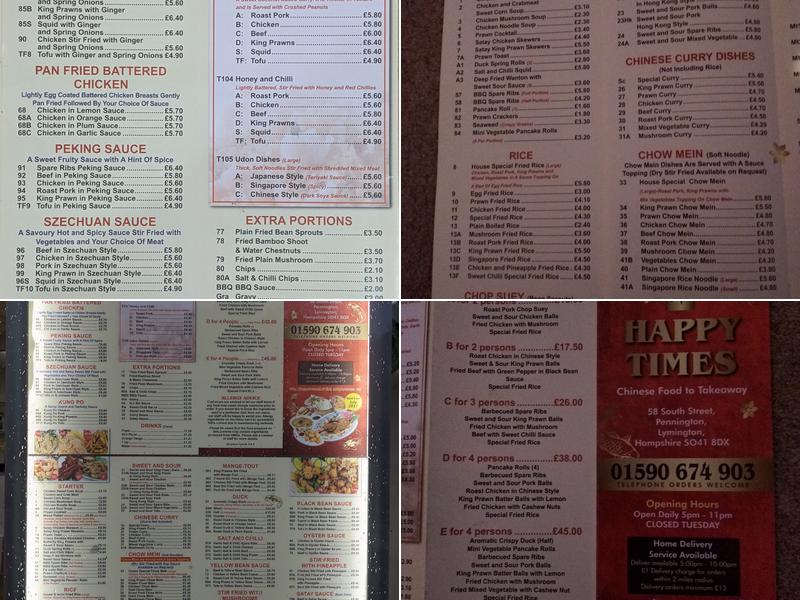 Happy Times Menu
