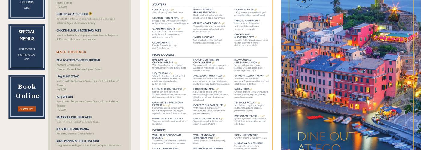 Ego at The Green Dragon, Lymm Menu