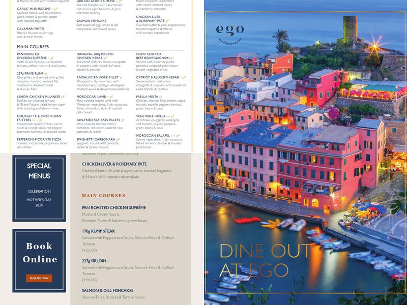 Ego at The Green Dragon, Lymm Menu