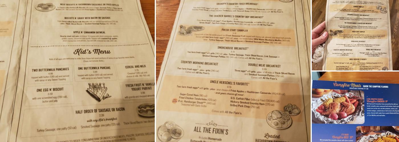 Cracker Barrel Old Country Store Menu