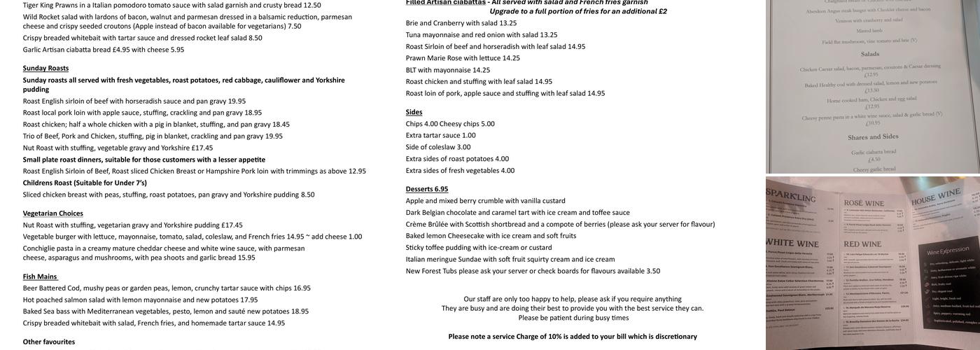 The Sir Walter Tyrrell Menu