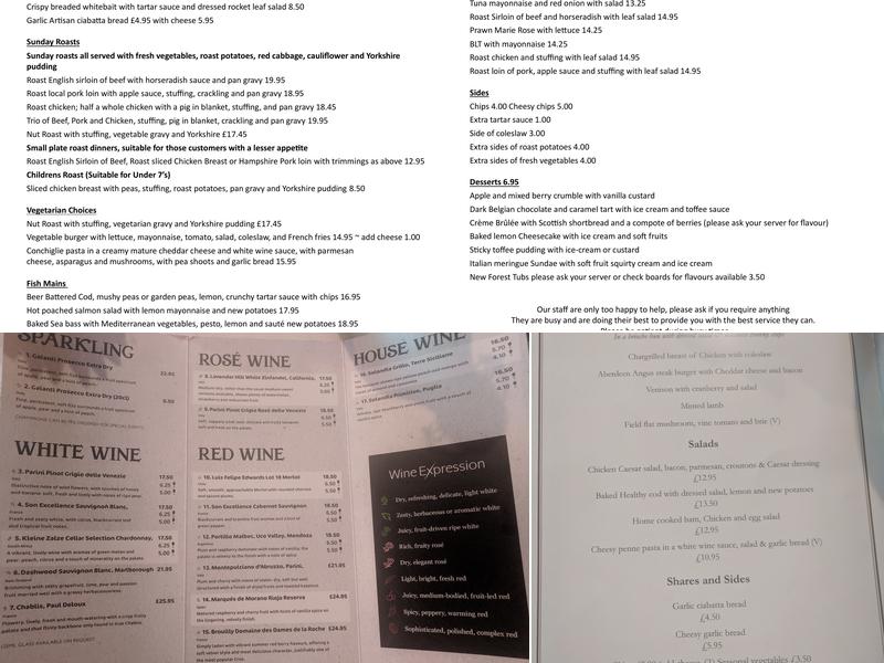 The Sir Walter Tyrrell Menu